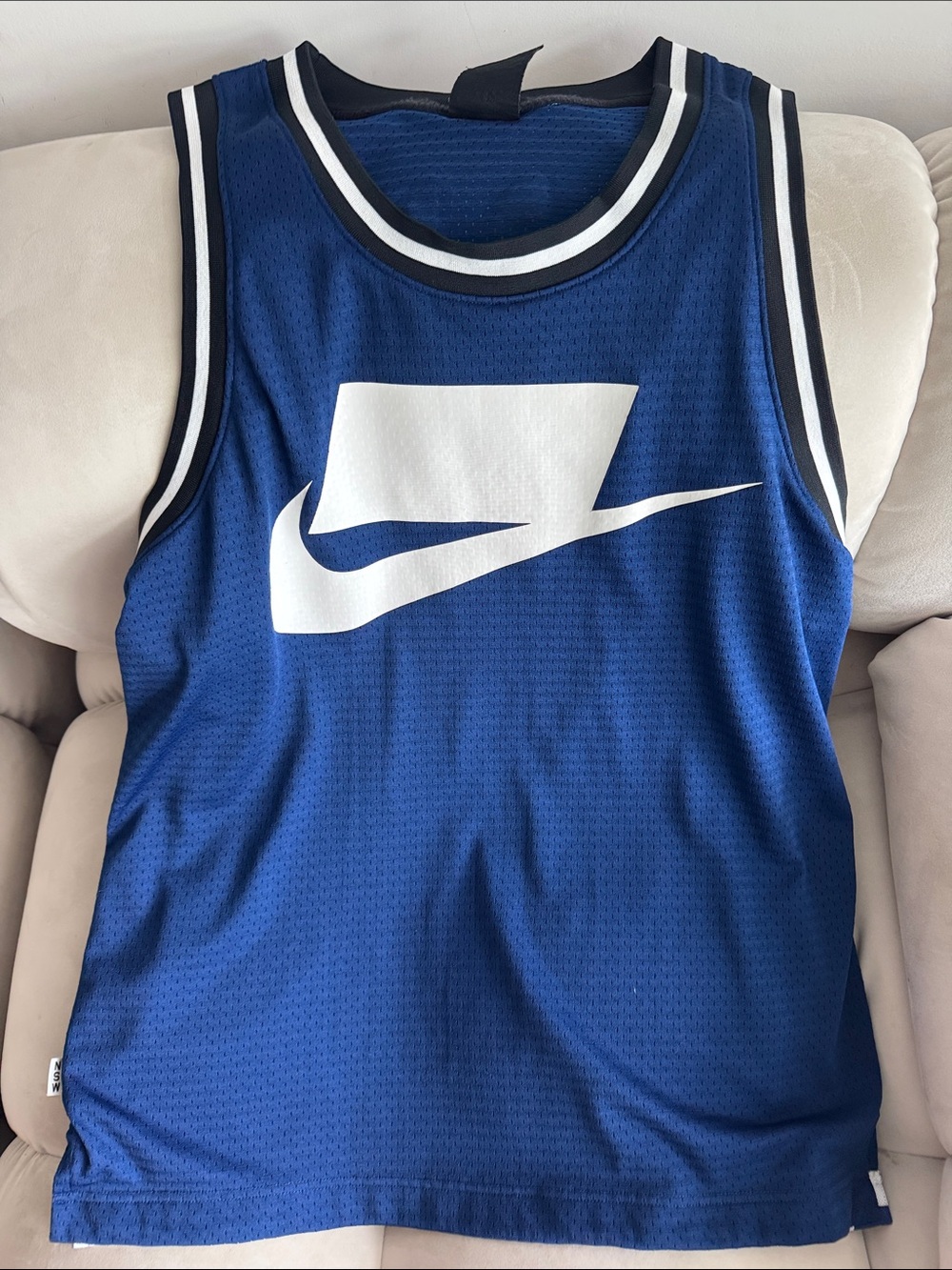 Nike Blue and White Men's Mesh Basketball Jersey